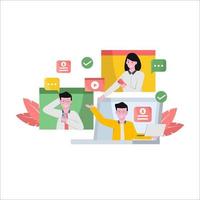 Flat vector illustration of online meetings via electronic device