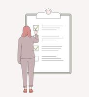 Planning Schedule, done job, checklist concept. Woman employees marking complete tasks on check list. Work task management. Flat vector illustration