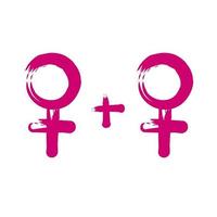 símbolo lesbiano dos símbolos sexuales femeninos rosados aislados en una ilustración de background.vector blanco vector