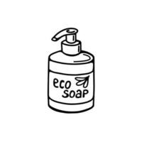 hand-drawn packaging with liquid soap, isolated on a white background. Vector illustration in the Doodle style. Natural soap, toiletries.Design for printing, advertising, posters, catalogs