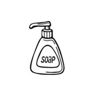 hand-drawn packaging with liquid soap, isolated on a white background. Vector illustration in the Doodle style. Natural soap, toiletries.Design for printing, advertising, posters, catalogs