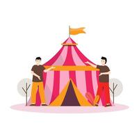 Flat vector illustration of people playing in a circus show