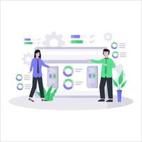 Flat vector illustration of customer service concept via telephone and live chat