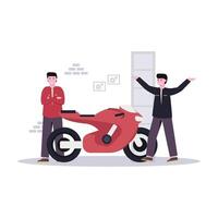 Flat vector illustration of mechanic making custom motorbikes