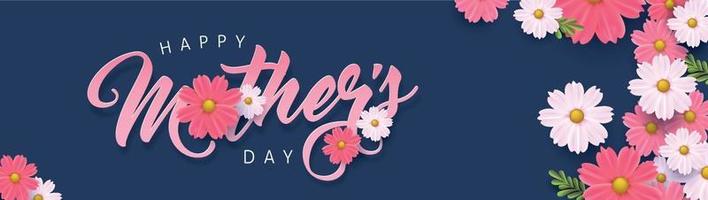 Diseño de fondo de banner del día de la madre con flores.Saludos y regalos para el día de la madre en plantilla de ilustración de estilo plano lay.vector. vector