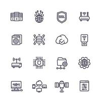 servers, network and hosting line icons set vector