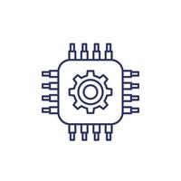 technology line icon with chipset and gear vector