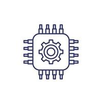 technology line icon with chipset and gear vector