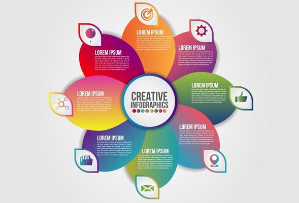 Infographics chart 8 steps options business concept circular or floral timeline