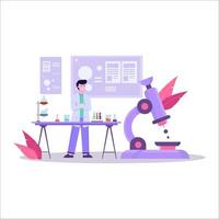 Flat vector illustration of a scientist conducting a research