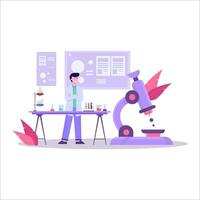 Flat vector illustration of a scientist conducting a research