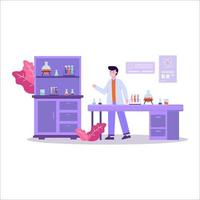 Flat vector illustration of a scientist conducting a research