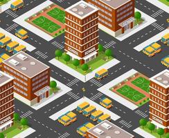 School isometric building study education urban infrastructure for conceptual design vector seamless repeating pattern illustration with houses and streets.