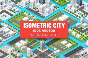 Isometric set terminal airport transportation of blocks module of areas of the city construction, and designing of the perspective city of design of the urban environment vector