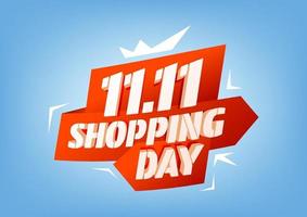 11.11 cartel de venta de día de compras o diseño de volante. Venta global del día mundial de las compras en colores de fondo. 11.11 ventas locas en línea. vector