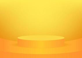 Empty podium studio orange background for product display with copy space. Showroom shoot render. Banner background for advertise product vector