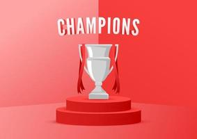 Champion trophy on stage with red background. vector