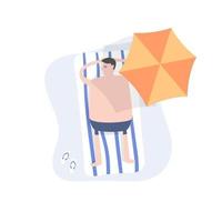 Man sunbathe and sleep on the beach. cartoon character. vector