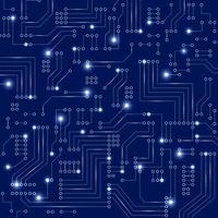 Abstract futuristic circuit board on dark blue background. Digital technology concept. vector