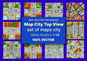 Map city top view set architecture design houses buildings transportation of blocks module of areas of the city construction, and designing of the plan apartment of business of the urban environment vector