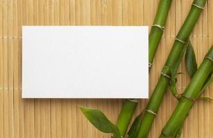 Modern copy space white business card on bamboo photo