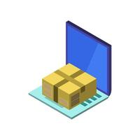 Ship Parcel Online On Isometric Laptop vector