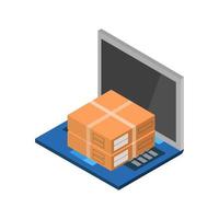 Ship Parcel Online On Isometric Laptop vector