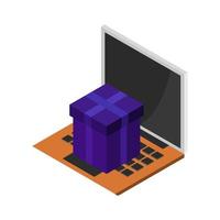 Buying Gift Online On Isometric Laptop vector