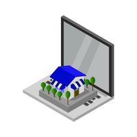 Online Shop On Isometric Laptop vector