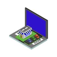 Online Shop On Isometric Laptop vector