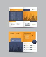 Corporate business bifold brochure design and company marketing flyer design vector