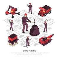 Coal Mining Isometric Elements Set Vector Illustration