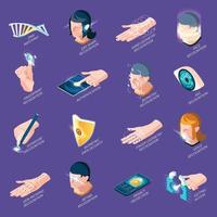 Biometric Authentication Isometric Icons Vector Illustration