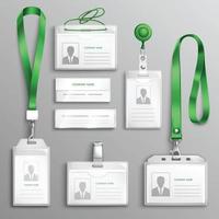 tarjetas de identificación, insignias, realista, conjunto, vector, ilustración vector