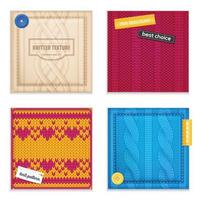 Knitted Patterns Realistic Samples Set Vector Illustration