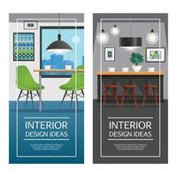 Kitchen Interior Design Vertical Banners Vector Illustration