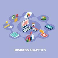 Isometric Analytics Round Composition Vector Illustration