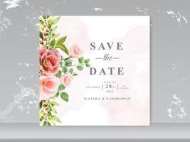 wedding invitation red floral themes vector