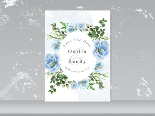wedding card set blue floral and bird