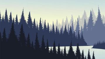 bosque de pinos con fondo de paisaje de rive vector