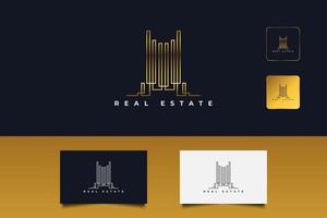 Gold Real Estate Logo with Line Style. Construction, Architecture or Building Logo Design Template vector