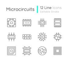 Conjunto de iconos lineales de microcircuitos vector