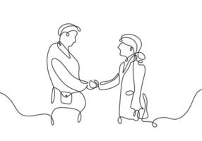 Continuous one line drawing of businessmen hand shaking vector