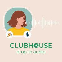 Clubhouse audio chat. Online voice message, drop-in audio chat. Social network. Speaker female avatar. Vector illustration in flat style