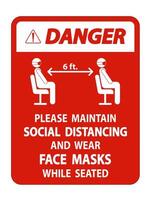 Danger Maintain Social Distancing Wear Face Masks Sign on white background vector