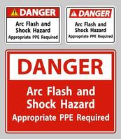 Danger Sign Arc Flash And Shock Hazard Appropriate PPE Required vector