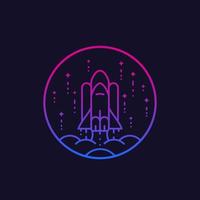 space shuttle launch vector line icon