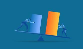 man holding the blue bar as cost and woman holding the orange bar as profit concept illustration About profits must be greater than costs economic principles flat design vector