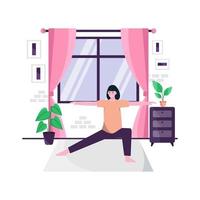 Flat vector illustration of woman doing yoga