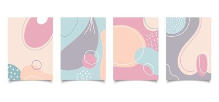 Set of abstract creative background hand drawn organic shape pastel color with lines in minimal trendy style vector